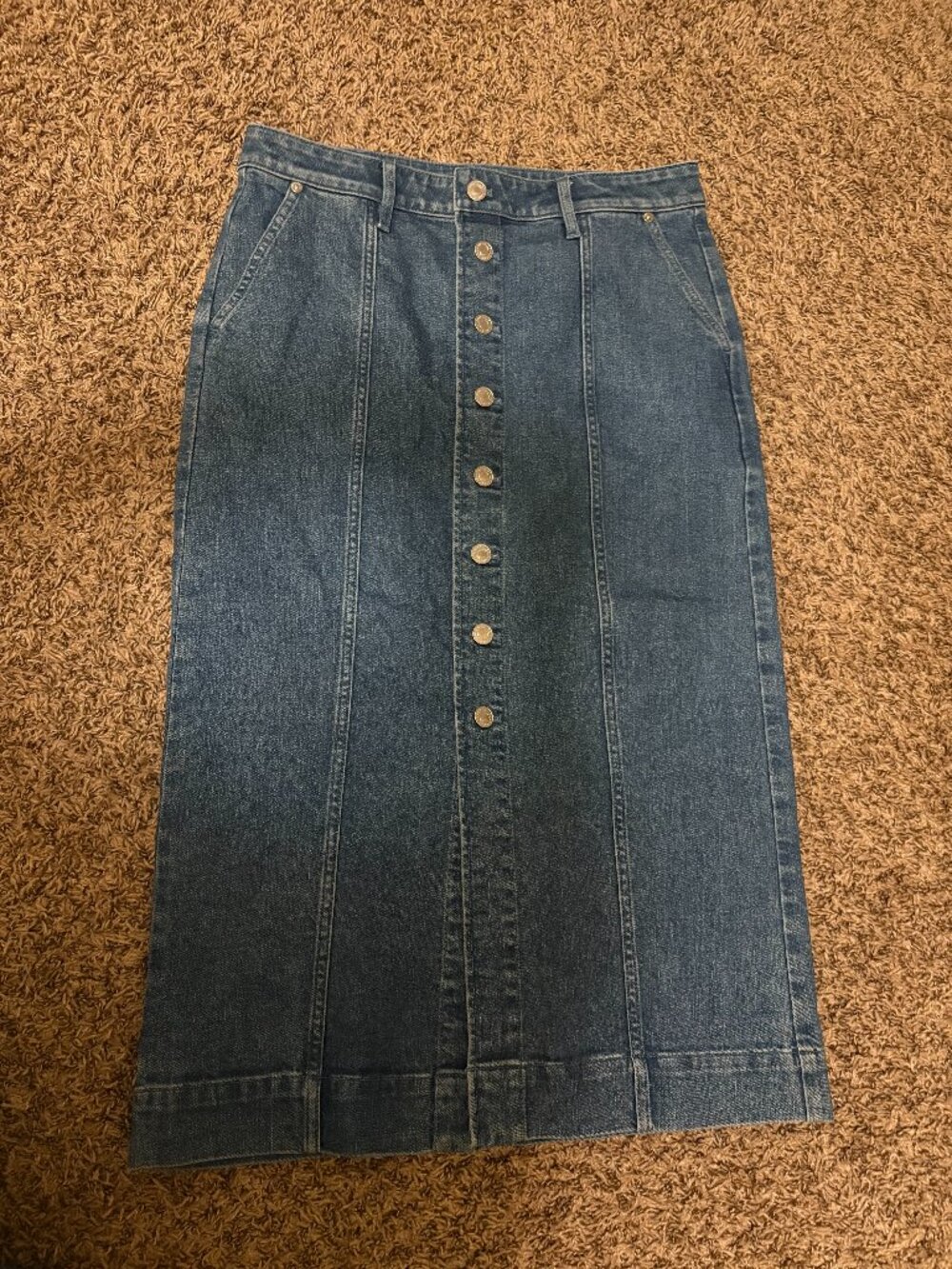 Ann Taylor Factory Denim Skirt Size 8 Maxi Length Button Front Pocket Belt Loops